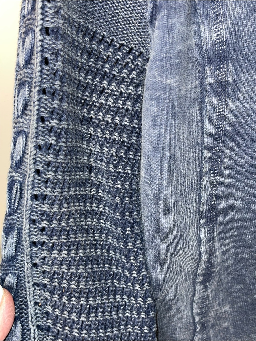 Leo and Nicole Denim-Look Knit Draped Cardigan - Blue Sz S - Picture 6 of 8